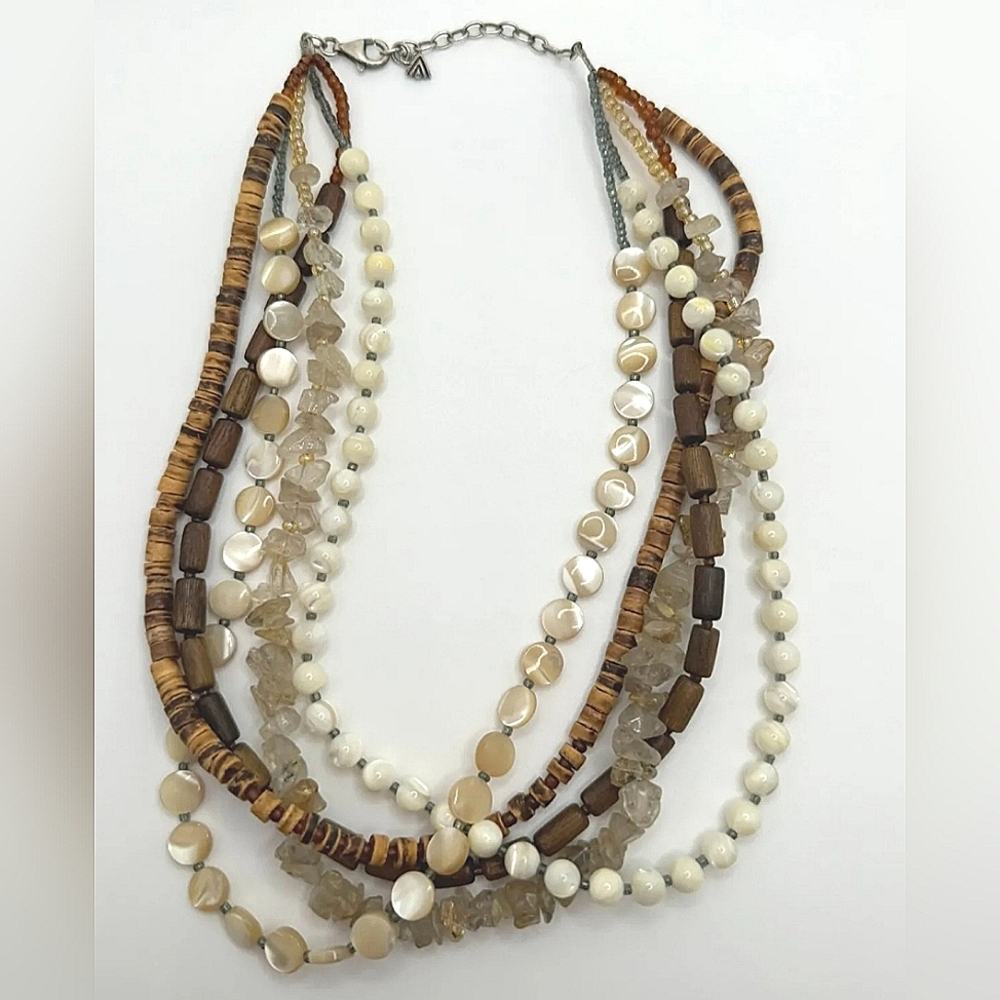 Silpada Sterling Silver 5 Strand Wood MOP Quartz Beaded Necklace N1507